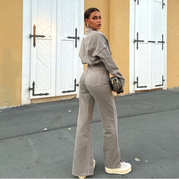 Zara LONG DENIM JUMPSUIT Taupe - Picture 3 of 11